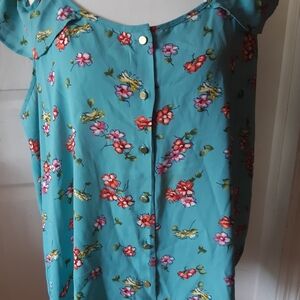 Zenobia Teal Floral Button-Up Blouse